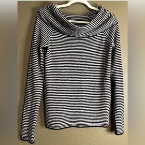 Madewell Black Grey Stripe Off Shoulder Cowl Neck Alpaca Blend NWT Sweater W’s L